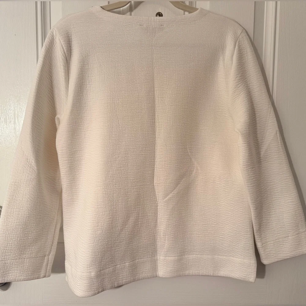 J. Crew Off-White Textured Top with Black Velvet Bow Accent - Picture 3 of 3